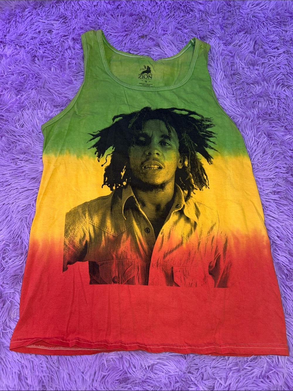 Zion Rootswear Green Yellow Red Bob Marley Tank Top